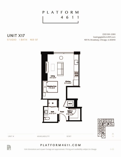 the floor plan of unit x77  at Platform 4611, Chicago, IL 60640